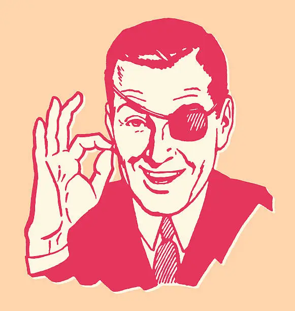 Vector illustration of Man in Eye Patch Giving OK Sign