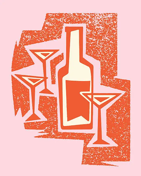 Vector illustration of Martini Glasses and Bottle