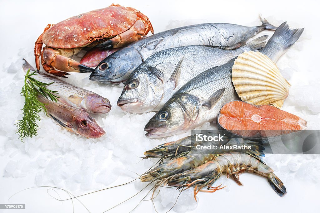 Seafood on ice Seafood on ice at the fish market Fish Market Stock Photo