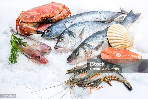 Seafood On Ice Stock Photo - Download Image Now - Fish Market, Fish, Seafood