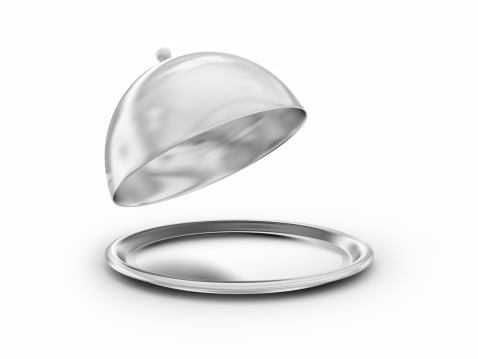 Silver salver with open cover, 3d render