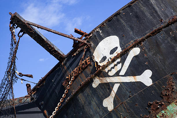 pirate ship with skull 3 stock photo