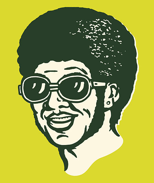 illustrazioni stock, clip art, cartoni animati e icone di tendenza di uomo con afro indossa occhiali da sole - sideburn