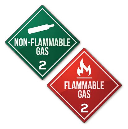 Flammable and non-flammable gas warning signs and symbols. EPS 10 file. Transparency effects used on highlight elements.