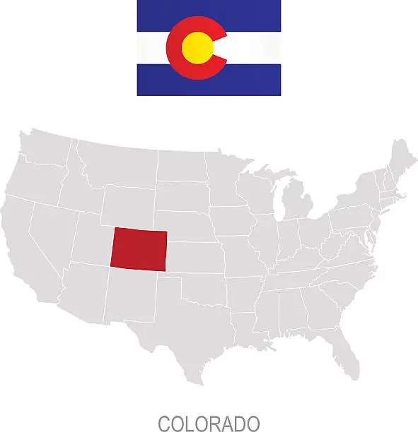 Vector illustration of Flag of Colorado and location on U.S. map