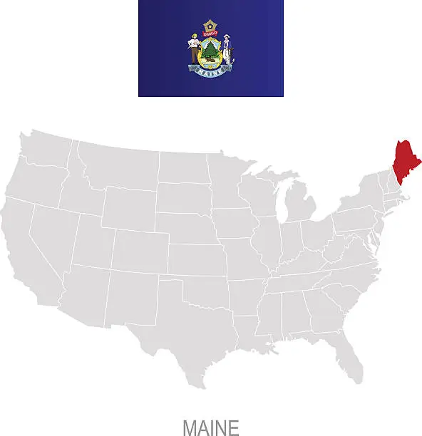 Vector illustration of Flag of Maine and location on U.S. map