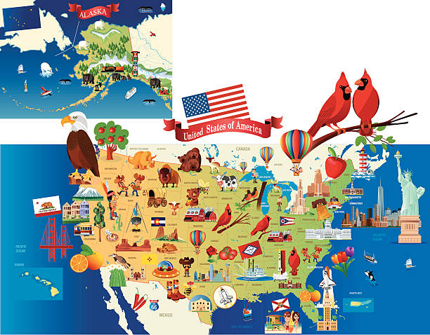 Cartoon map of USA Cartoon map of USA buffalo iowa stock illustrations