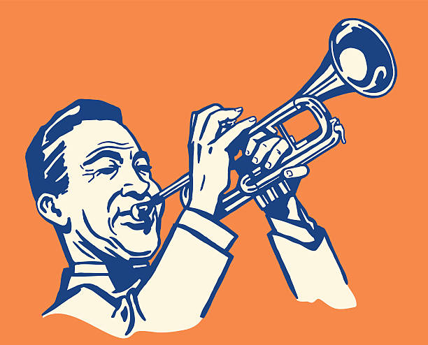 człowiek gra trumpet - jazz trumpet nightclub entertainment club stock illustrations