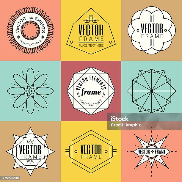 Set Line Art Insignia Retro Vintage Design Elements Stock Illustration - Download Image Now