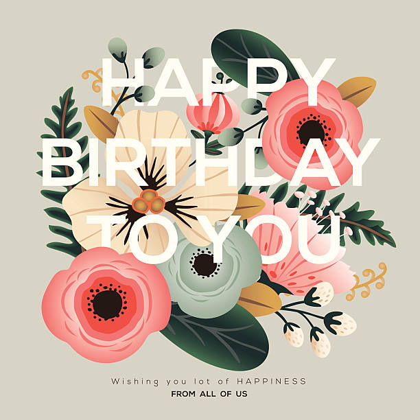 modern birthday floral card vector art illustration