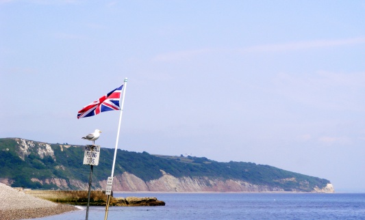 Sign fishing Trips with gull, Union Jack and Landscape