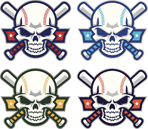baseball & softball-totenköpfe - skull baseball ball stock-grafiken, -clipart, -cartoons und -symbole
