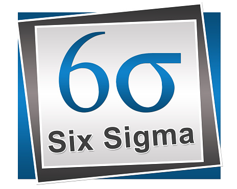 Six Sigma symbol and text over blue grey background.