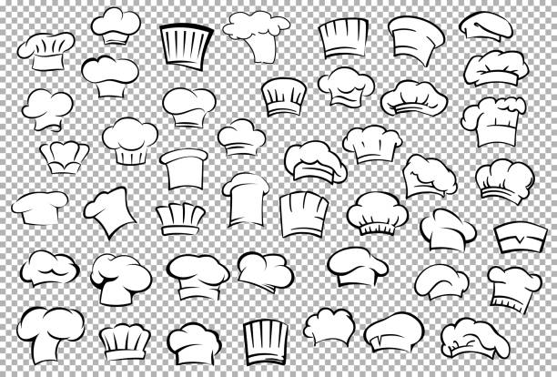 ilustraciones, imágenes clip art, dibujos animados e iconos de stock de el chef toques y baker sombreros de - chef italian culture isolated french culture