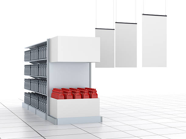 istock shelves with blank products and posters 475930278
