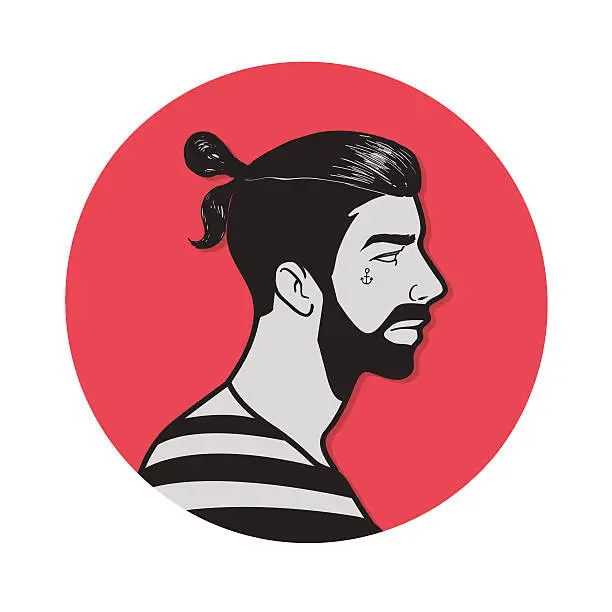 Vector illustration of men's hairstyle topknot