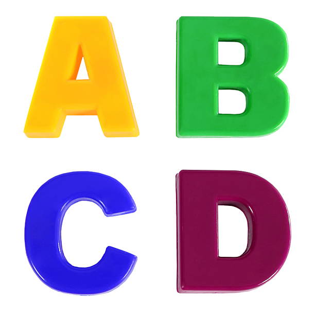 istock C, A, B, D written in multicolored plastic kids letters 475934463