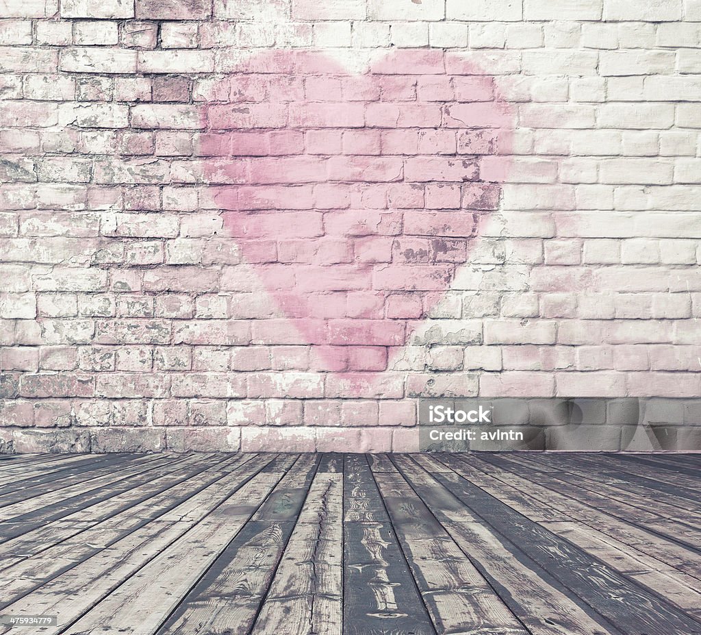 valentines day background old room with brick wall graffiti heart, valentines day background Valentine's Day - Holiday Stock Photo