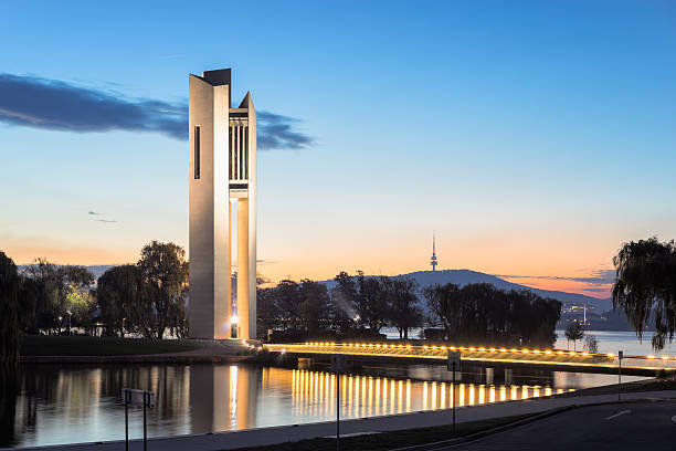 Australian National Carillon The carillon was a gift from the British government to the people of Australia to commemorate the 50th anniversary of the National Capital, Canberra.  carillon stock pictures, royalty-free photos & images
