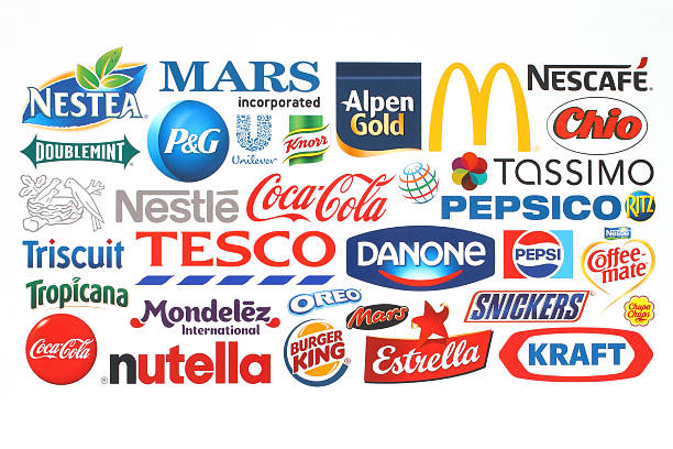 coleção de logotipos de empresas de alimentos populares impresso em papel - nutella - fotografias e filmes do acervo
