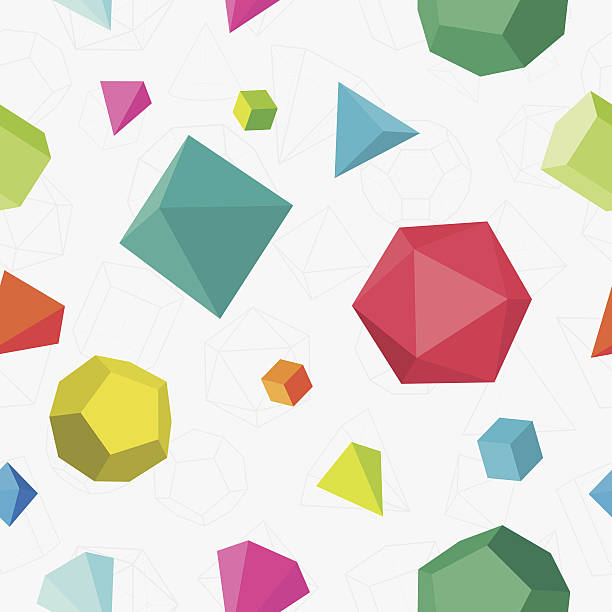 다채로운 3d 고형물 연속무늬 - geometric shape pyramid shape three dimensional shape platonic solid stock illustrations