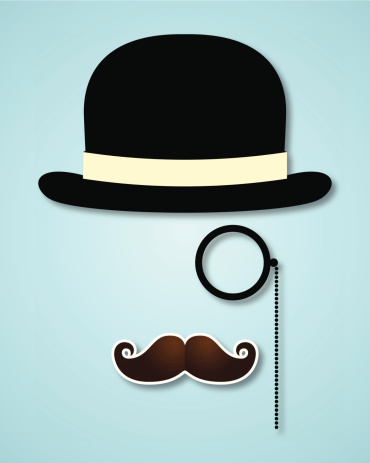 an editable vector file with hat, mustache and monocle as silhouette