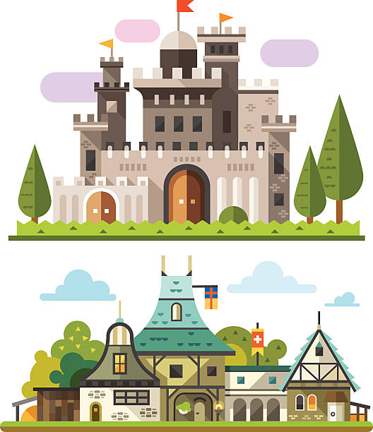 가득했다 스톤 요새 - castle fairy tale palace forest stock illustrations