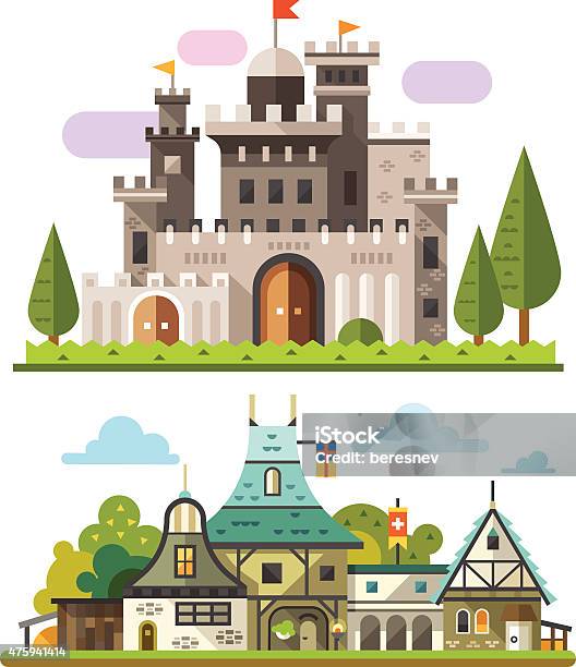 Medieval Stone Fortress Stock Illustration - Download Image Now - Village, Medieval, Town