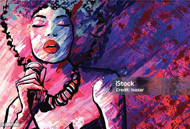 Jazz Singer With Microphone On Grunge Background Stock Illustration - Download Image Now - Music, Art, Painted Image