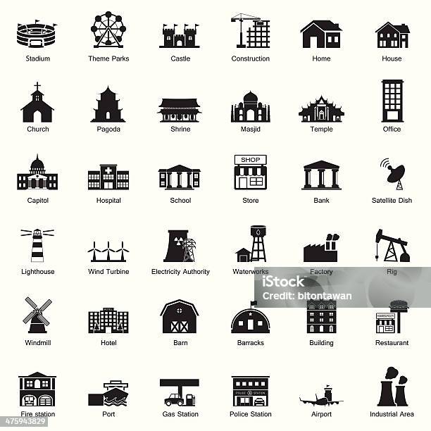Buildings And City Icon Set Stock Illustration - Download Image Now - Icon Symbol, Building Exterior, Fire Station