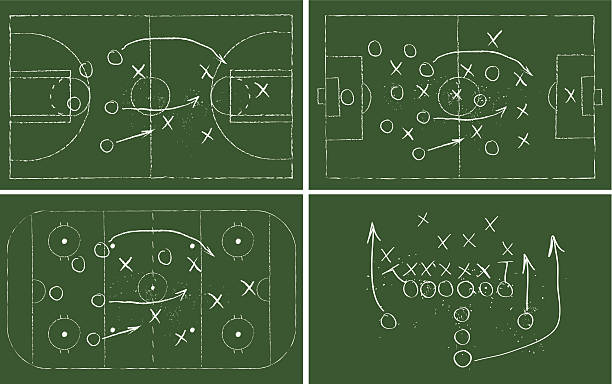 스포츠 황록색 chalkboards 이상 재생합니다 - play offense sport plan stock illustrations