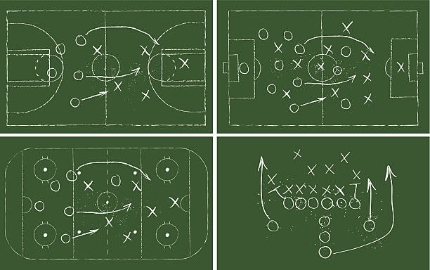 Sport plays over green chalkboards Illustration contains a transparency blends/gradients. Additional .aiCS6 included. EPS 10 hockey stock illustrations