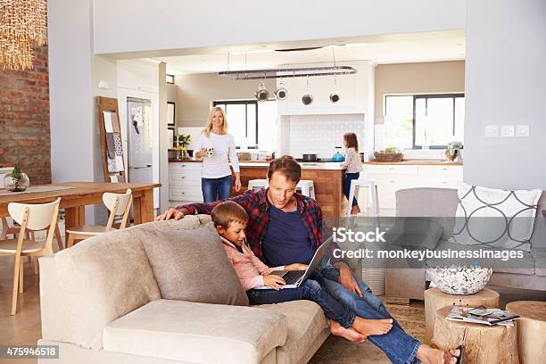 Family Spending Time Together At Home Stock Photo - Download Image Now - Family, Kitchen, Domestic Life