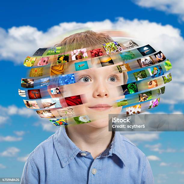 Young Boy Technology Concept Stock Photo - Download Image Now - Child, Downloading, Television Industry