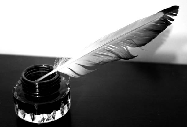 Pictured a glass pen and its shadow in a white background.