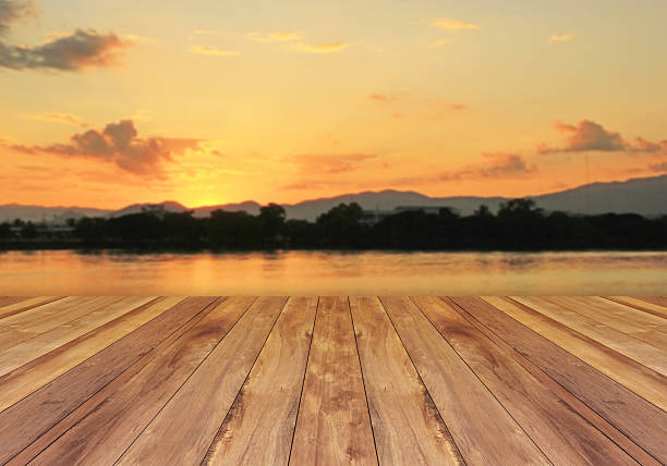 istock Wooden floor and sunset background 475950734