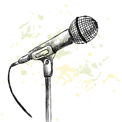 Sketch microphone on a white background with blots