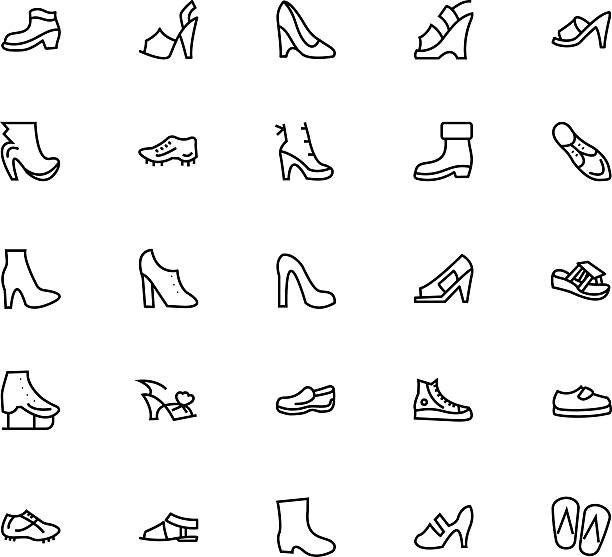 ilustrações, clipart, desenhos animados e ícones de calçados linha vetor ícones 4 - chunky heels