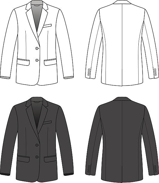 illustrations, cliparts, dessins animés et icônes de avant, arrière et une vue côté blanc blazer. - blazer