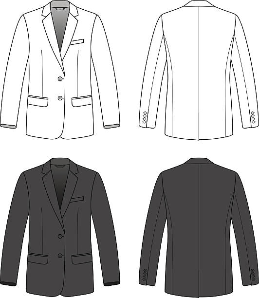 Front, back and side views of blank blazer. Blank men's blazer in front and back views. Vector illustration. Isolated on white. Blazer stock illustrations