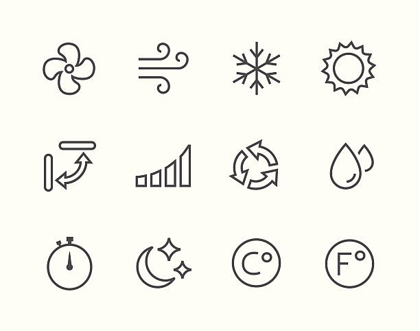 Thinline Air Conditioning Icons Simple set of air conditioning related vector icons for your design. heat transfer fluid stock illustrations