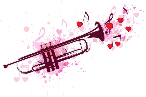 ilustrações, clipart, desenhos animados e ícones de trompete, agentes e vermelho corações - bugle music musical instrument musical note