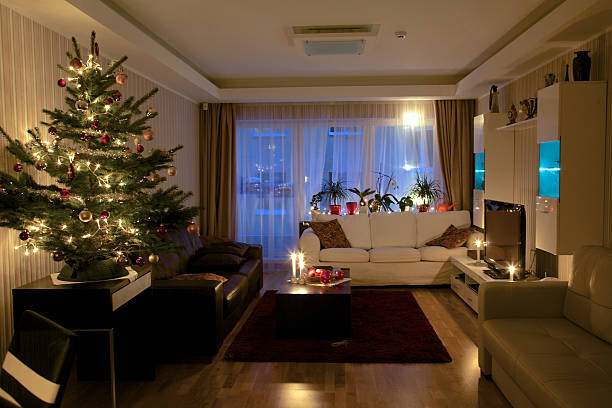 istock Christmas tree in beautiful modern apartment 475964255
