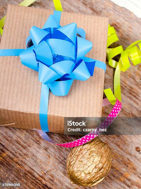 Christmas Gift On Wooden Background Stock Photo - Download Image Now - 2015, Backgrounds, Birthday