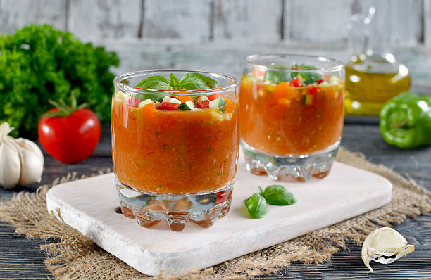 istock Fresh gazpacho on a wooden table 475966146