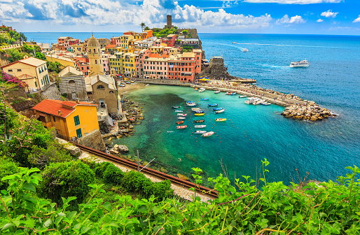Stunning panorama of Vernazza and suspended garden,Cinque Terre National Park,Liguria,Italy,Europe