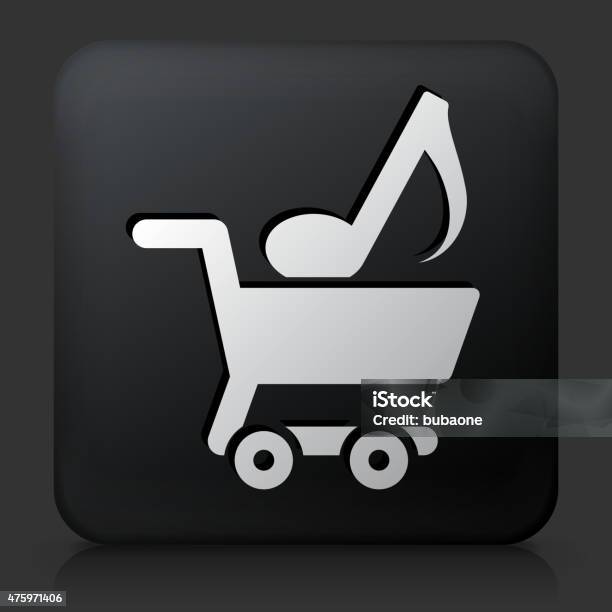 Black Square Button With Music Shopping Icon Stock Illustration - Download Image Now - 2015, Black Background, Black Color