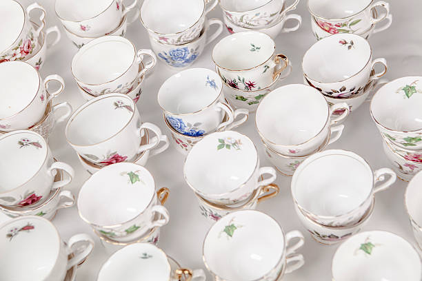 istock Tea cups overhead background shot at an angle 475971498