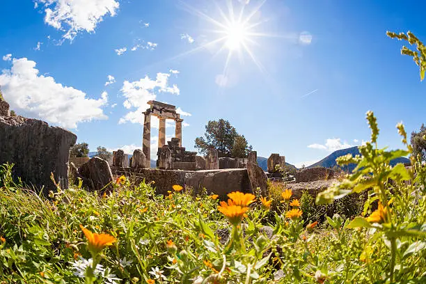 Famous Delphi with ruins of the Temple in Greece