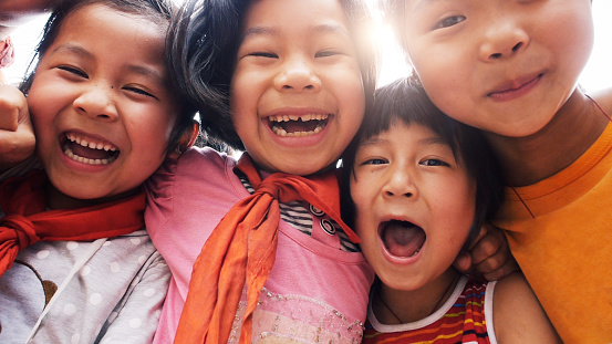 Happy asian children close up